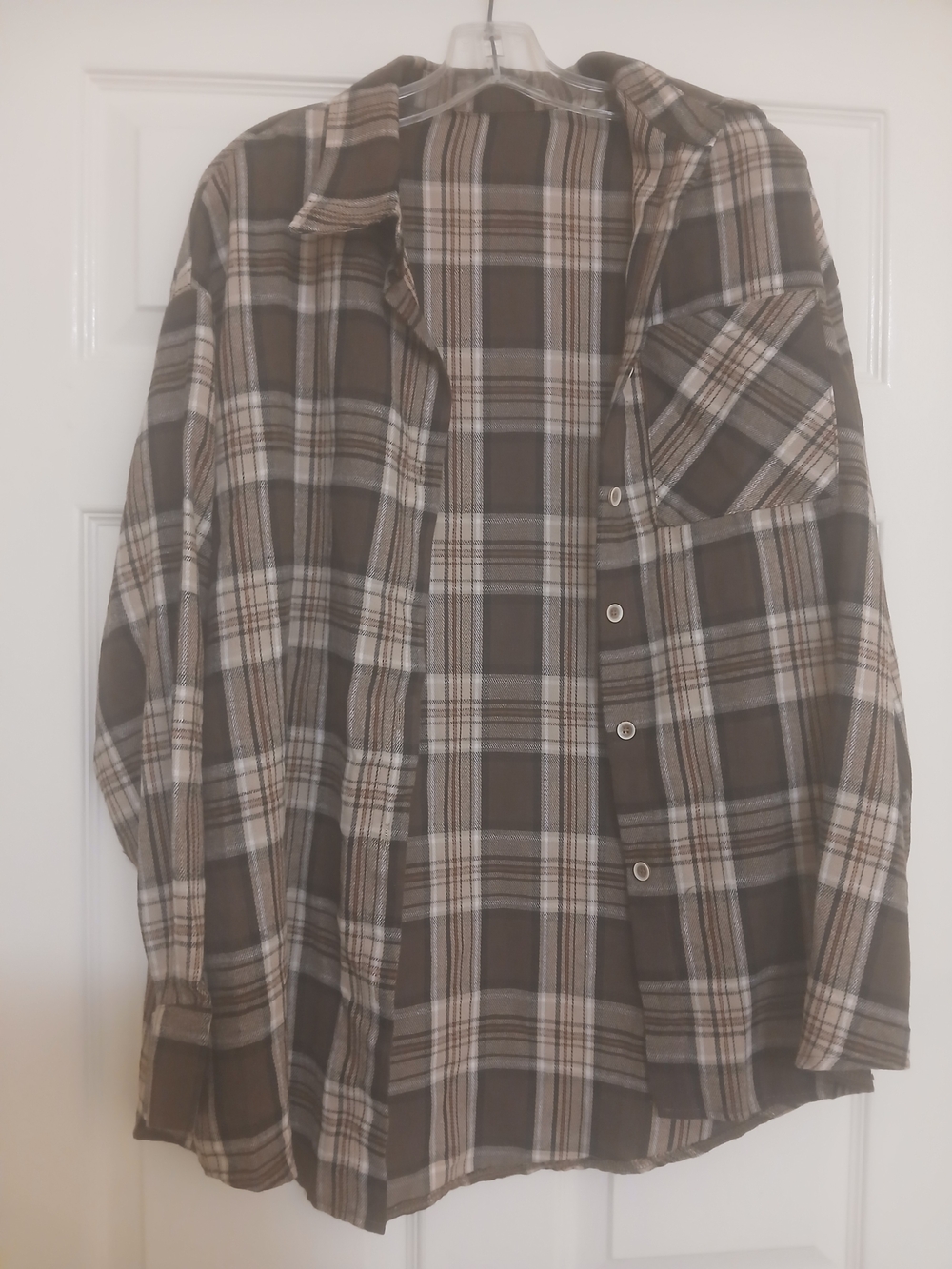 Amazon Essentials Brown and Cream Plaid Button-Down Shirt